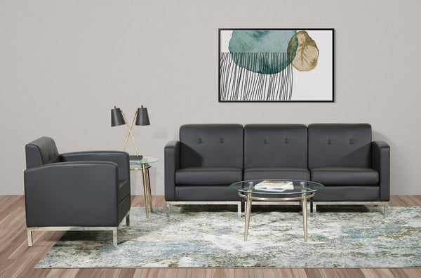OSP Home Furnishings Brooklyn Round Tempered Glass Coffee Table with Brushed Nickel Base for Modern Living Rooms MG1230R-NB