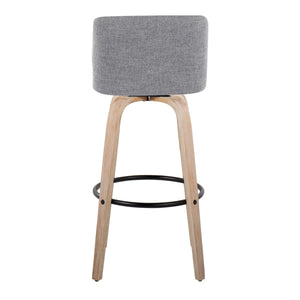 English Elm Mid-century Modern Swivel Barstools with Bentwood Legs and Grey Upholstered Seats Set B202S00667