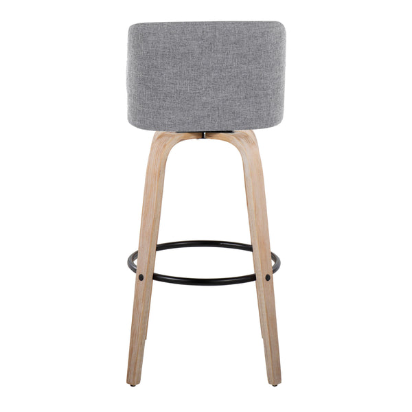 English Elm Mid-century Modern Swivel Barstools with Bentwood Legs and Grey Upholstered Seats Set B202S00667
