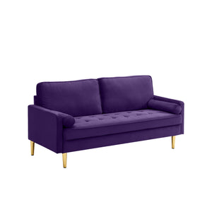 English Elm 65-inch minimalist velvet loveseat with gold metal legs, thick cushions, solid pine frame, 800lb capacity Purple W2795P247577