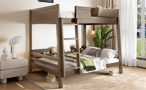 English Elm Full Pine Bunk Bed with Integrated Bookshelves Guardrails and Detachable Frame Brown W5316S00012