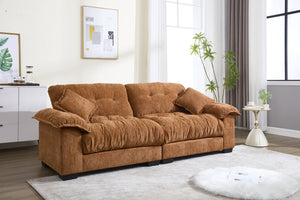 English Elm Casual 3-Seater Pleated Chenille Sofa In Vibrant Orange - Stylish Comfort For Modern Living Spaces W2100S00212