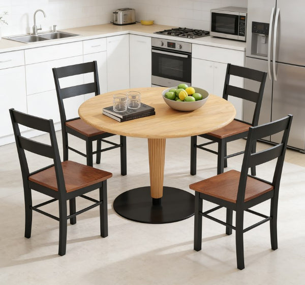 English Elm Wood Windsor Spindle Back Dining Chair Set of Four Solid Rubberwood Farmhouse Matte Black T3971P429713