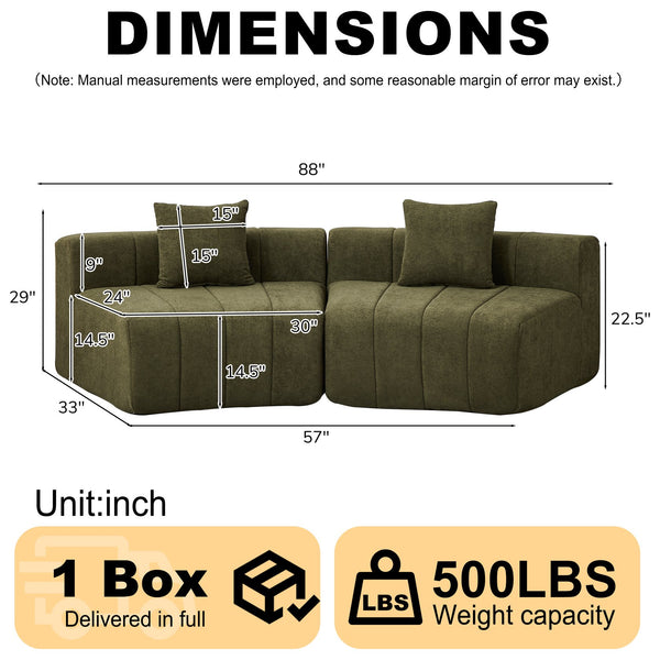 English Elm Chenille Modular Sectional Sofa Curved Piano Key Design Plush Living Room Lounge Seating Green W834P389118