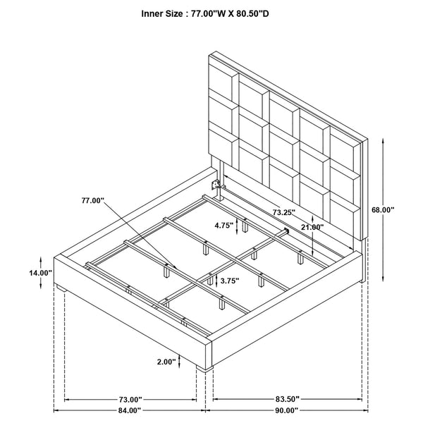 English Elm Frances Beige Tufted Upholstered Eastern King Bed - Luxe Velvet, Modern Design, Sturdy Frame, Comfort B062S01097