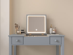 English Elm Multifunctional Vanity Desk with Flip-Top Mirror, 3-Level LED Lighting, Ample Storage for Small Spaces Grey W760P152317