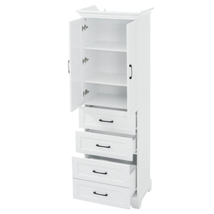 English Elm 71.6" Free-Standing Bathroom Vanity with Soft-Close Doors, 3 Drawers, Adjustable Shelves, White Finish N729P335599K