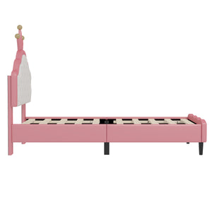 English Elm Twin Lovely Crown Fantasy PU Leather Princess Bed with Tufted Headboard, Soft Upholstery, Sturdy Design Pink 42 L x 22.5 W x 7.5 H N733P198760H