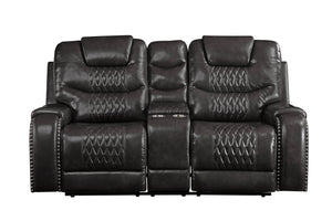English Elm Braylon Magnetite PU Leather Manual Recliner Sofa with Diamond-Tufted Detail, Nailhead Trim, Cupholder and Storage Brown 79 L x 32 W x 29 H B2726P250936