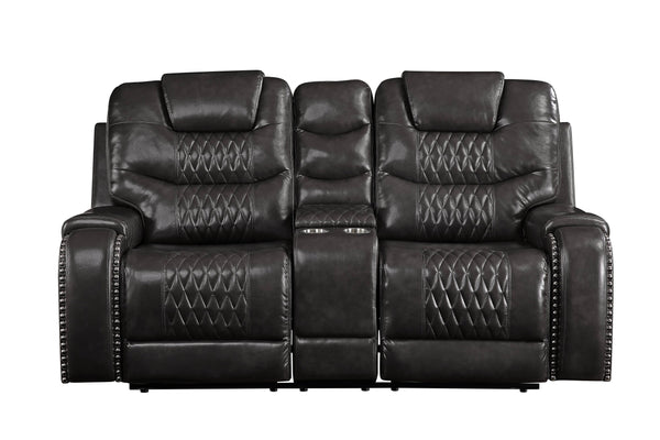 English Elm Braylon Magnetite PU Leather Manual Recliner Sofa with Diamond-Tufted Detail, Nailhead Trim, Cupholder and Storage Brown 79 L x 32 W x 29 H B2726P250936