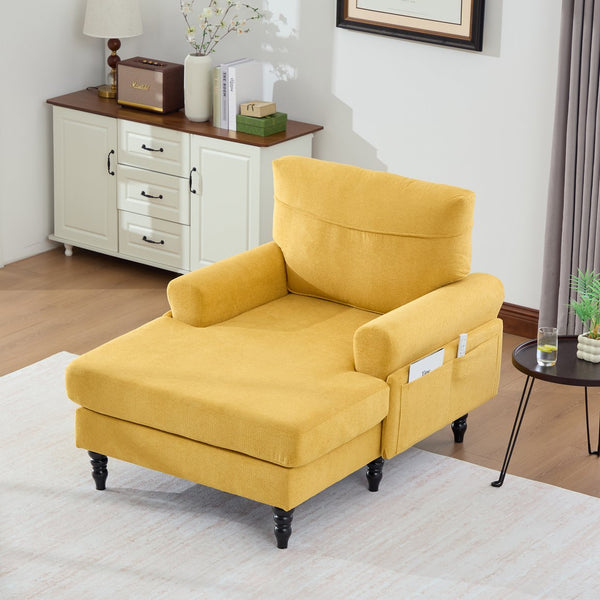 English Elm Modern Chenille Recliner Chaise Lounge Sofa Chair with High-Resilience Foam, Wide Seat, 550lb Capacity Mustard yellow W395P371336