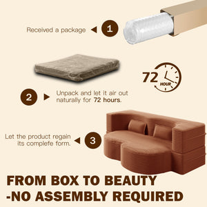 English Elm Modern Full Size Folding Sofa Bed Plush Corduroy Convertible Sleeper with 2 Pillows Foam-Filled 15" Mattress Orange W1885P369589