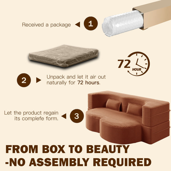 English Elm Modern Full Size Folding Sofa Bed Plush Corduroy Convertible Sleeper with 2 Pillows Foam-Filled 15" Mattress Orange W1885P369589