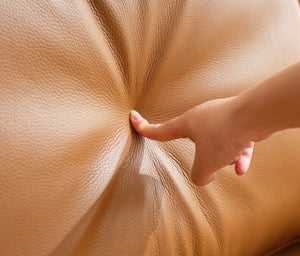 English Elm 94.5-Inch L-Shaped Genuine Leather Sectional Sofa With Right Chaise Lounge - Modern Tan Comfort W791S00021