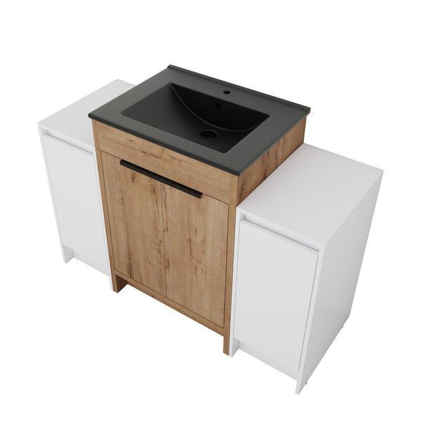 English Elm 48 Inch Freestanding Bathroom Vanity With Black Ceramic Sink & Soft-Close Storage Cabinets - Modern Elegance W999S00315