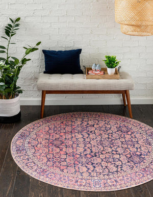 Unique Loom Timeless Levi Machine Made Floral Rug Navy Blue, Black/Orange/Purple/Yellow/Ivory 7' 7" x 7' 9"