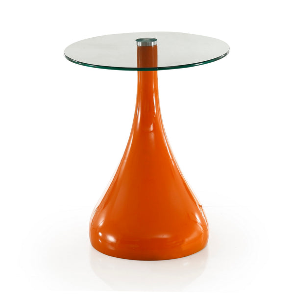 English Elm Lava Orange Glass Top End Table with Curved ABS Base, Tempered Glass Accent Table, 20.9" H, Modern Design B365S00098