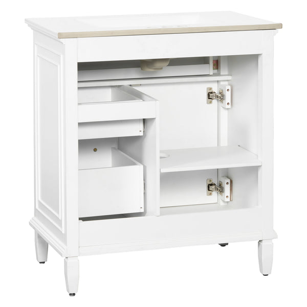 English Elm 30 Inch Freestanding Bathroom Vanity Solid Pine Cabinet Ceramic Sink Top Storage White N725P412782K
