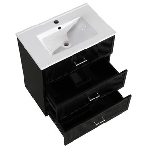 English Elm 30 Inch Bathroom Vanity With Ceramic Sink Combo - Modern Black Freestanding Storage Cabinet Set W1550S00047