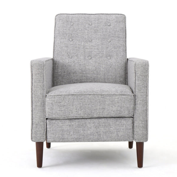 English Elm Christopher Knight Home® - Fabric Recliner Chair Mid-Century Modern Pushback Single Sofa with Tufted Cushion, Birch Legs, Cozy Comfort LIGHT GREY 60741.00LGT