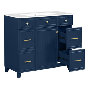 English Elm 36" 36-inch Transitional Bathroom Vanity with Ceramic Basin, Solid Wood Frame, Soft-Close Storage Elegance Blue N729P255663C