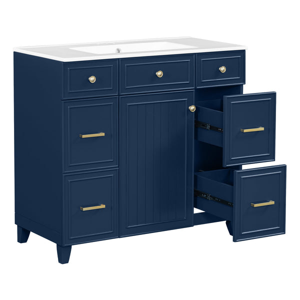 English Elm 36" 36-inch Transitional Bathroom Vanity with Ceramic Basin, Solid Wood Frame, Soft-Close Storage Elegance Blue N729P255663C