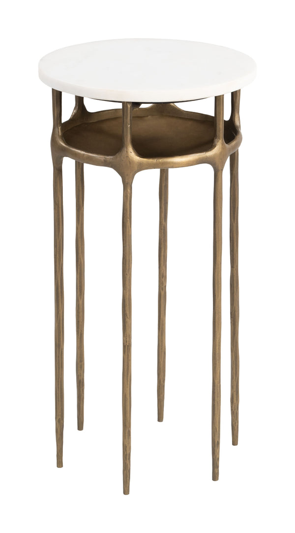Zuo Modern Bild Modern Side Table In White & Brass – Elegant Marble Top & Durable Iron Frame For Versatile Decor White Natural Marble,Iron 110597-zuo-modern
