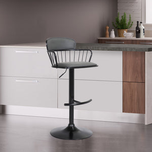 English Elm Nash Swivel Adjustable Barstool Gray Faux Leather Seat Industrial Modern Kitchen B2736P464841