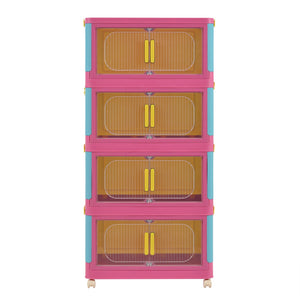 English Elm Happy 20" Side Wide Folding Storage Cabinet with 5 Tiers, Wheels, Magnetic Door, Durable PP Design Blue+Pink W2873P279883
