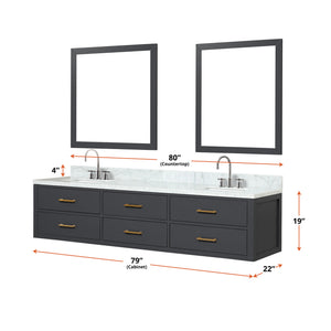 English Elm Black Double Bath Vanity 80 in W x 22 in D with Carrara Marble Top, Chrome Faucets & Dual 36" Mirrors B2731S01840
