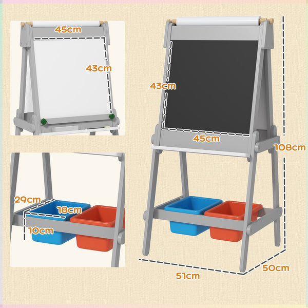 English Elm Qaba Kids Art Easel with Paper Roll, Double-Sided Chalk & Whiteboard, Storage Boxes, Safe Build Gray W2225P249778