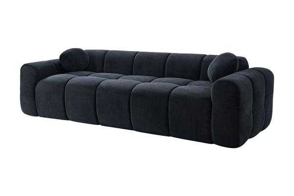 English Elm 98.4" Corduroy Cloud Puff Sofa Vacuum Packed 4-seater Living Room Couch with Pillows Black W5515P477282