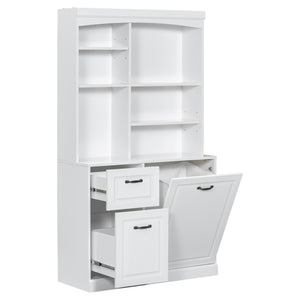 English Elm Bathroom Tall Storage Cabinet with Tilt-Out Hamper, 70.9" Linen Tower, 2 Drawers, Adjustable Shelves, White Finish N725P278420K