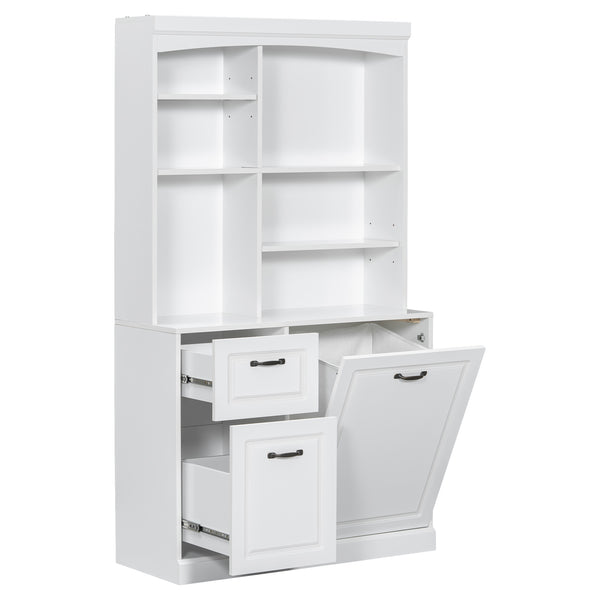 English Elm Bathroom Tall Storage Cabinet with Tilt-Out Hamper, 70.9" Linen Tower, 2 Drawers, Adjustable Shelves, White Finish N725P278420K