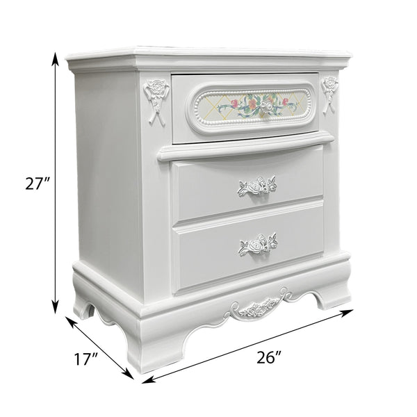 English Elm White 2-Drawer Nightstand with Felt-Lined Top Drawer, Dovetail Craftsmanship & Smooth Wooden Glides for Elegant Bedroom Storage B062P209008