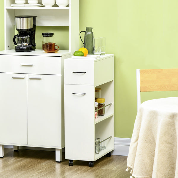 English Elm Homcom 3 Tier Slim Rolling Utility Cart with Drawer for Kitchen Bathroom Laundry W2225P229636