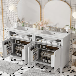 English Elm 60" Modern Bathroom Vanity Set with Double Ceramic Sinks, Soft-Close Doors, Flip Drawer & Storage White N729P000002K
