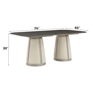 English Elm Kasa Modern Sintered Stone Dining Table with Quilted Champagne Cone Bases & Dark Stone Top, Luxurious Finish B2726S00372