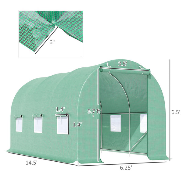 English Elm Outsunny Walk-in Tunnel Greenhouse with Galvanized Frame and Six Mesh Vent Windows W2225P200621