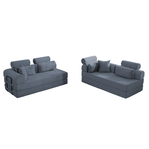 English Elm L Shaped Corduroy Sectional Sofa Converts to Sleeper Bed Space Saving Modular Couch Dark Gray W5532S00010