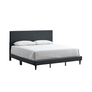 English Elm Baron Full Bed Frame with Faux Leather Upholstery, Slat Support, Adjustable Headboard Height, Fits 7–13" Black 26.37 L x 66.53 W x 7.48 H B078P380166
