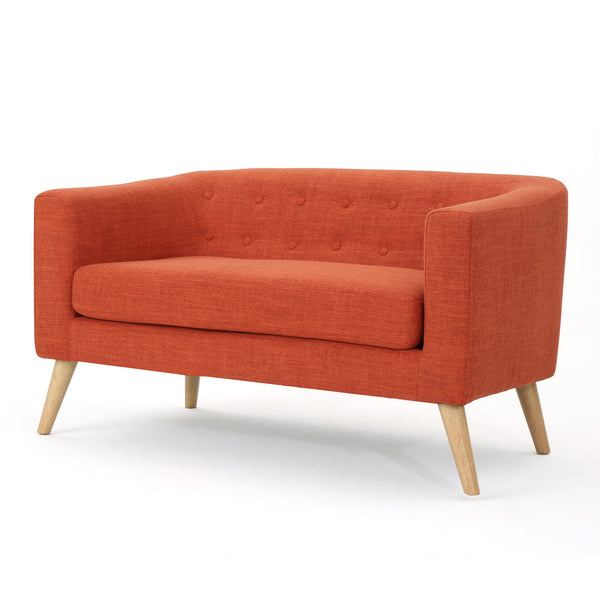 English Elm Mid-century Modern Loveseat Button-tufted Linen Fabric Sofa for Compact Living Spaces N771P407433C