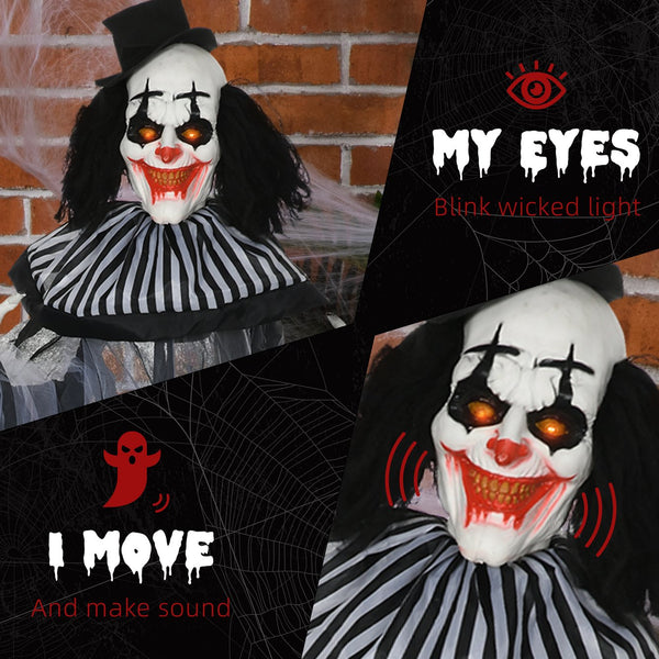 English Elm Homcom 6' Life-Size Clown Animatronic – Motion Activated Halloween Decoration With Light-Up Eyes & Sounds W2225P229493