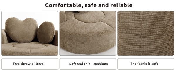 English Elm Round Cloud Sofa Bed Waffle Fabric Memory Foam Convertible Couch for Small Space Living Brown W3224P492001