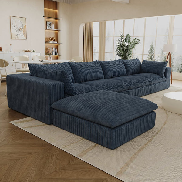 English Elm 157.6" Corduroy Modular Cloud Sofa Feather Fill Deep Lounge Seating for Living Room W2824S00157