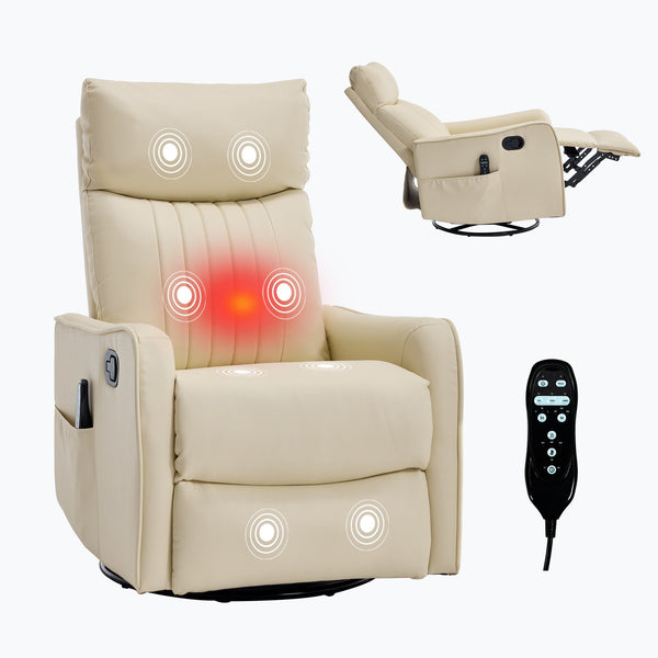 English Elm Beige Fabric Swivel Rocker Recliner with Massage Nodes and Lumbar Heat for Living Room Beige W1803P363430