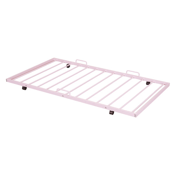 English Elm Twin House Metal Platform Bed with Trundle for Kids — Sturdy 350lb Capacity, Playful Loft Frame Design Pink MF323494AAH