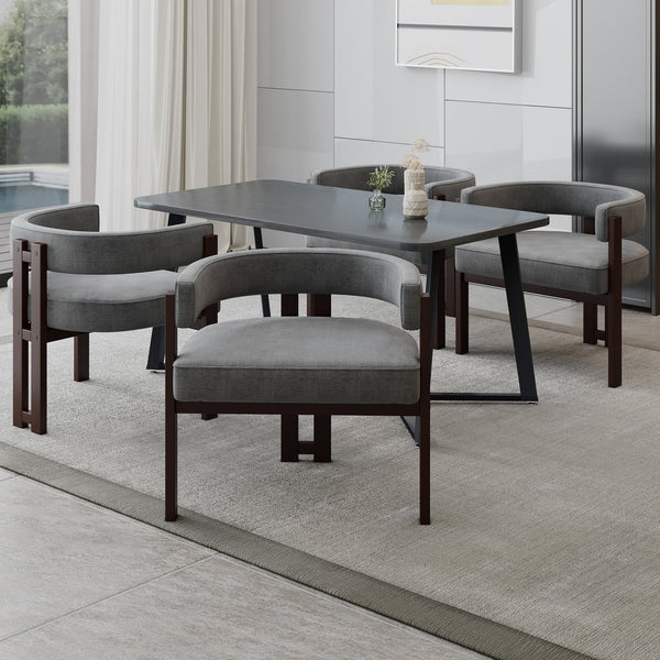 English Elm Modern Chenille Barrel Dining Chair with Padded Foam Seat, Sturdy Metal Legs, 300lb Capacity, Versatile Accent Gray W395P233456