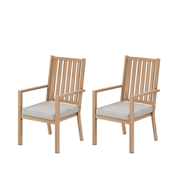 English Elm Set of 2 Outdoor Aluminum Dining Chairs Wood-grain Finish with Waterproof Cushions Gray+ Khaki B082P455185