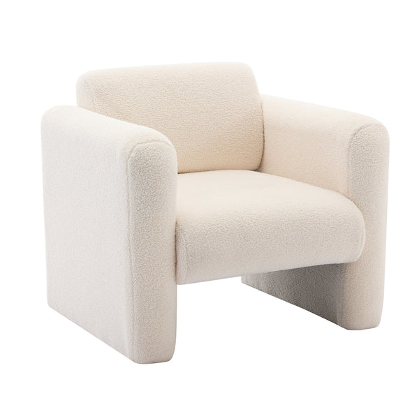 English Elm Modern Accent Chair Breathable Sherpa Upholstered Reading Armchair with Plush Cushion and Lumbar Support Cream 30 L x 25.75 W x 22.76 H WF325072AAC